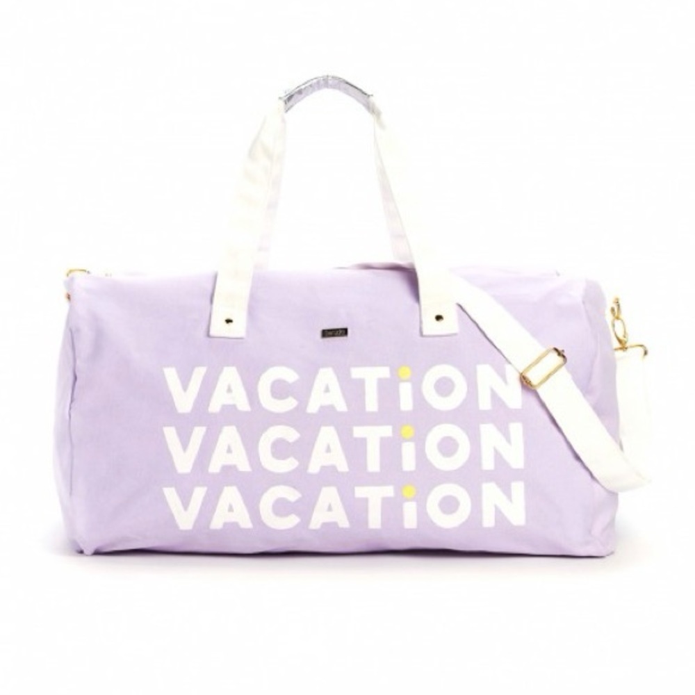 Ban.do Getaway Vacation Duffle Bag Purple Silver Canvas Weekend Bag Tote - Picture 9 of 10